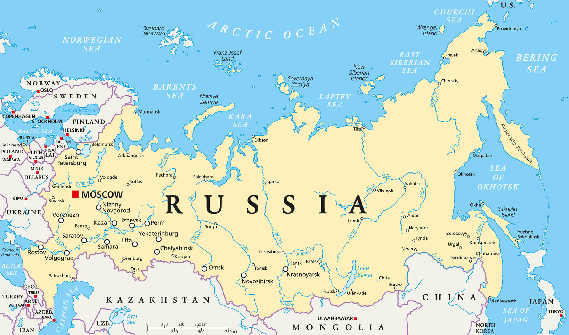 Başkent Moskova ile Rusya Siyasi Haritası
